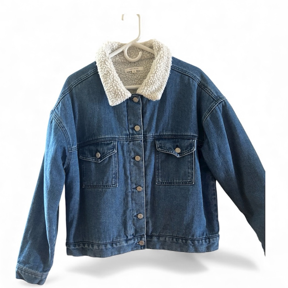 PacSun Blue Denim Jacket with Cozy Fleece Lining Size M/L EUC